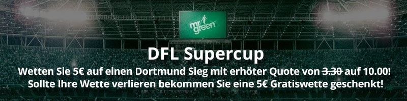 Das aktuelle Neukunden-Angebot bei Mr Green Sport: Wette auf den Sieg vom BVB platzieren und von Top Quote profitieren